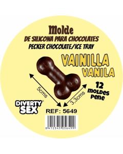 DIABLO PICANTE - MOULE À CHOCOLAT AVEC 12 PÉNIS EN SILICONE À SUSPENDRE VANILLE