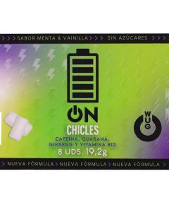 WUG ON - GOMME FONCTIONNELLE À LA CAFÉINE ET AU GUARANA, SAVEUR MENTHE ET VANILLE, PLAQUETTE DE 8 COMPRIMÉS