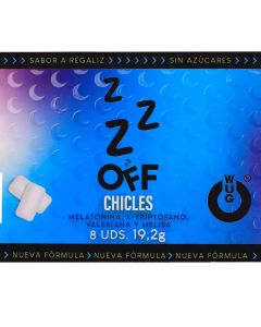 WUG OFF - Chewing-gum fonctionnel à la mélatonine et à la valériane, saveur réglisse, plaquette thermoformée de 8 pièces
