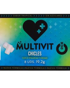 WUG MULTIVIT - GOMME À MÂCHER MULTIVITAMINES FONCTIONNELLES, SAVEUR TROPICALE, PLAQUETTE DE 8 PIÈCES