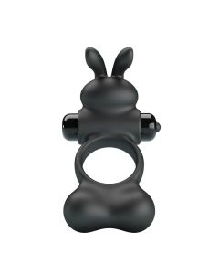 PRETTY LOVE - ANNEAU VIBRANT POUR PÉNIS AVEC STIMULATEUR LAPIN, 10 FONCTIONS, NOIR