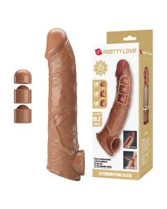 PRETTY LOVE - MANCHON D&#39;EXTENSION DE PÉNIS AJUSTABLE 26 CM Ø 4 CM NATUREL