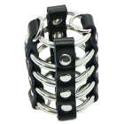 Cage Pénis avec Anneaux Métalliques et Sangle en Cuir