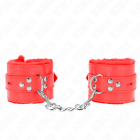 Appui-Poignets Doublés de Fourrure avec Trous Carrés Rouge et Ceinture Rouge Réglable 17-29 Cm X 6 Cm