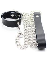 OHMAMA FETISH - COLLIER PÉNIS ET BRACELET EN CUIR AVEC CHAÎNE MÉTALLIQUE