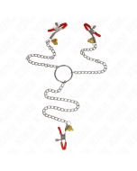 KINK - PINCES À TAMELON ET CLITO BELL TRIPLE ROUGE AVEC CHAINE 30 CM