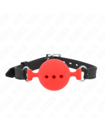 KINK - Bâillon Entièrement Silicone 55 X 2 Cm avec Boule de 5 Cm Taille l Rouge Ajustable 35-51 Cm