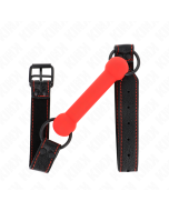 KINK - GAG EN OS AVEC SANGLE EN CUIRETTE ROUGE AJUSTABLE 41-57 CM