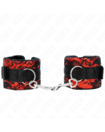 KINK - ATTENTES-POIGNETS COURTES EN DENTELLE DE VELOURS ET RELIURE EN NYLON ROUGE / NOIR 23 X 6,5 CM