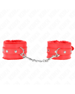 KINK - APPUI-POIGNETS DOUBLÉS DE FOURRURE PREMIUM ROUGE AVEC CEINTURE ROUGE RÉGLABLE 17-29 CM X 6 CM