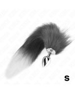 KINK - PLUG ANAL TAILLE S 7 X 3 CM AVEC QUEUE SYNTHÉTIQUE 40 CM GRIS ET BLANC