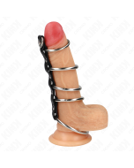 KINK - 5 ANNEAUX PÉNIS EN MÉTAL DE 3,2 CM À 5 CM CONNECTÉS PAR DU CUIR