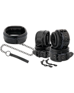 DARKNESS - MENOTTES ET COLLIER EN CUIR NOIR