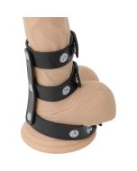 DARKNESS - DOUBLE ANNEAU DE PÉNIS ET TESTICULES EN CUIR RÉGLABLE