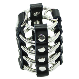 Cage Pénis avec Anneaux Métalliques et Sangle en Cuir