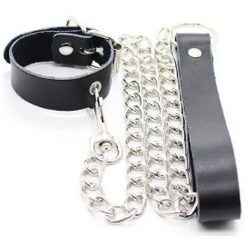 Collier Pénis et Bracelet en Cuir avec Chaîne Métallique