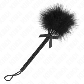 Baguette en corde de nylon avec plumes chatouillantes et noeud noir 25 cm