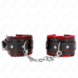 Appui-Poignets Doublés de Fourrure Rouge / Noir Réglable 17-29 Cm X 6 Cm