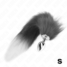 Plug Anal Taille S 7 X 3 Cm avec Queue Synthétique 40 Cm Gris et Blanc