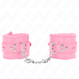 Appui-Poignets Doublés de Fourrure avec Trous Carrés Rose et Ceinture Rose Réglable 17-29 Cm X 6 Cm
