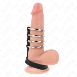 4 Anneaux Pénis en Métal 3,8 Cm Connectés avec Sangle en Cuir 22 X 1,5 Cm et Fermeture à Pression
