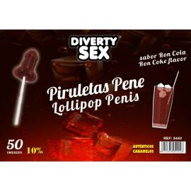 50 Sucettes Pénis Saveur Ron Cola 10% Alcool