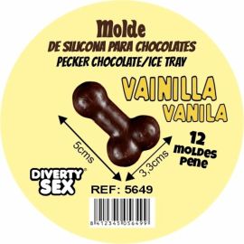 DIABLO PICANTE - MOULE À CHOCOLAT AVEC 12 PÉNIS EN SILICONE À SUSPENDRE VANILLE