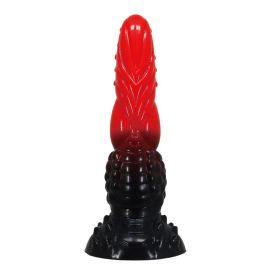 POWER MONSTERS - GODEMICHÉ FANTAISIE DRAGON DE FEU AVEC VENTOUSE 24,5 CM Ø 5,8 CM ROUGE ET NOIR