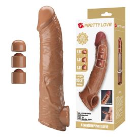 PRETTY LOVE - MANCHON D&#39;EXTENSION DE PÉNIS AJUSTABLE 26 CM Ø 4 CM NATUREL