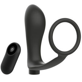 Anneau Pénis avec Télécommande Plug Anal Noir Rechargeable